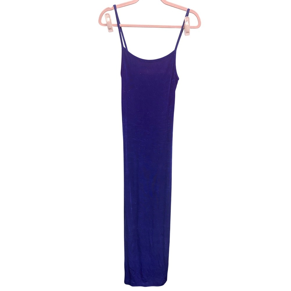 90s Y2K Blue Maxi Dress Spaghetti Strap Simple Bodycon shimmer Jump 3/4 Dress